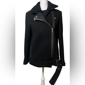 Sandro small Black Leather-Trim Wool Jacket $700